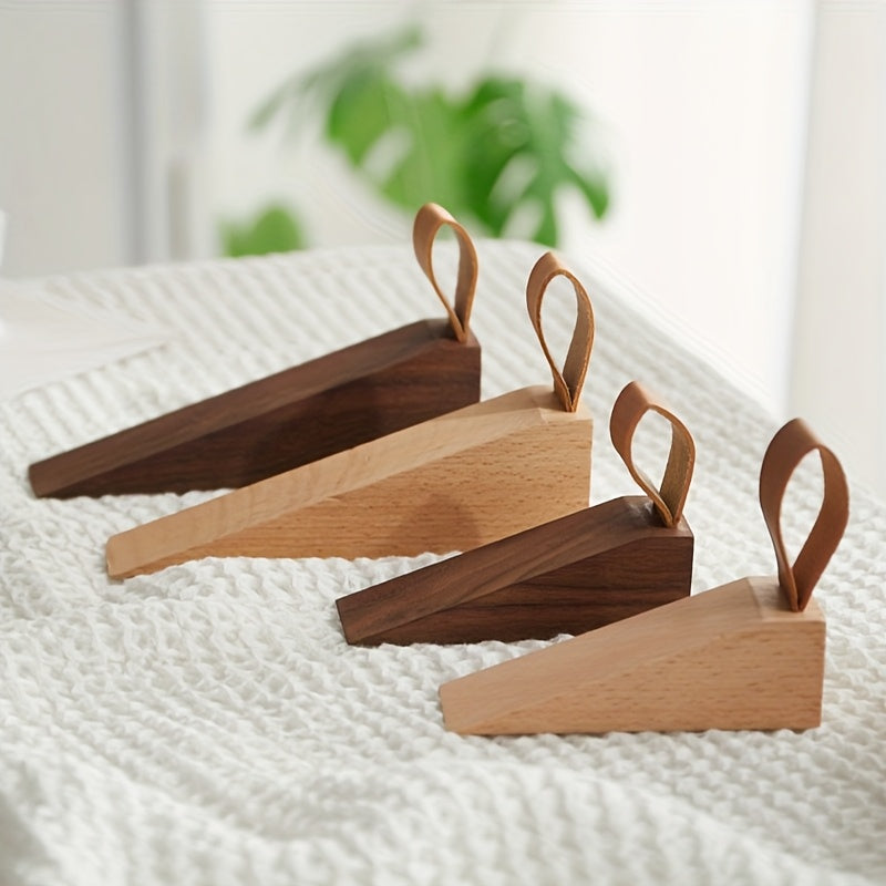Stylish Wooden Door Wedges | Easy-Grip Leather Handles