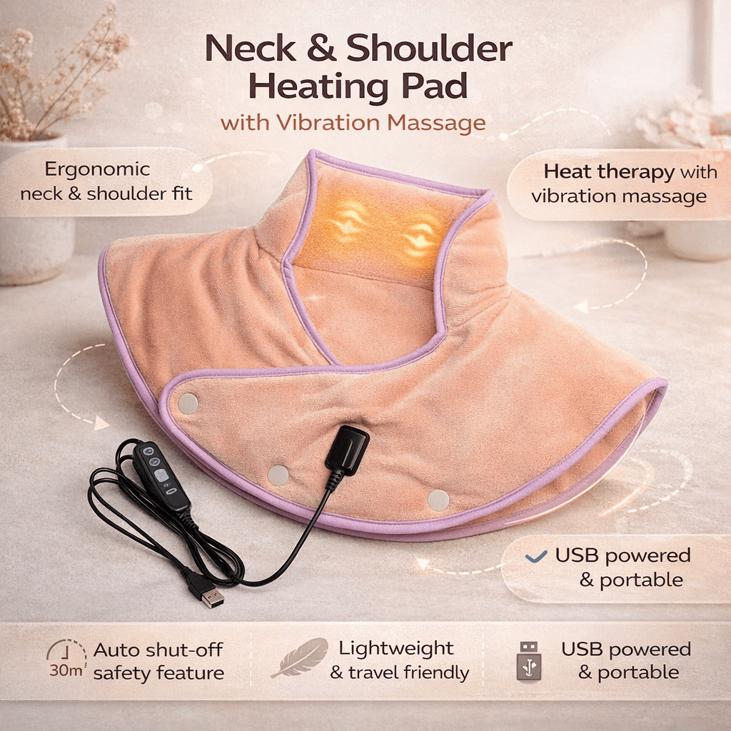 ComfortWave Neck & Shoulder Heating Wrap – 3 Heat Levels, Vibration & Auto Shutoff