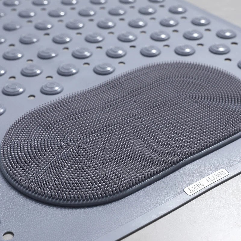 Safety First Bath Mat with Integrated Foot Cleaner and Fast-Drain Feature