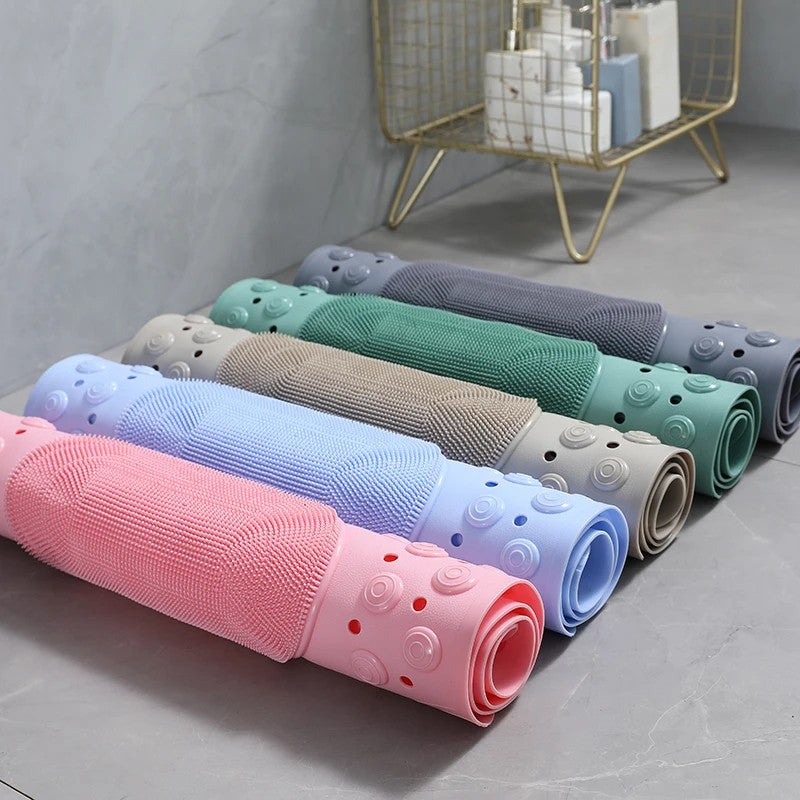 Safety First Bath Mat with Integrated Foot Cleaner and Fast-Drain Feature