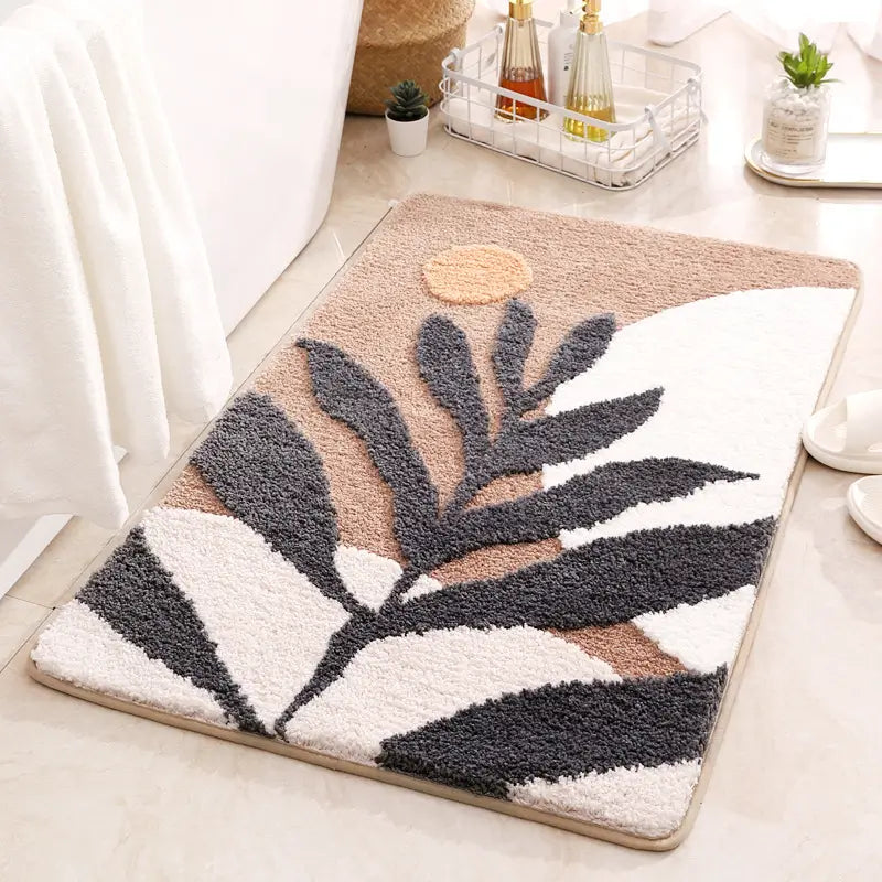 Textured Non-Slip Bathroom Mat with Leaf Design