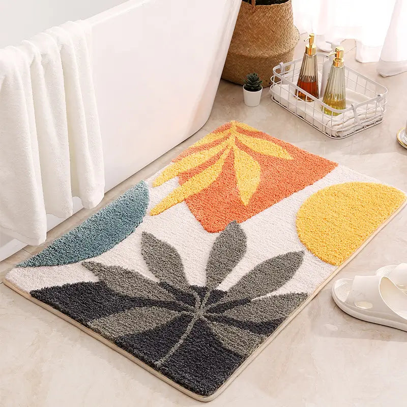 Textured Non-Slip Bathroom Mat with Leaf Design
