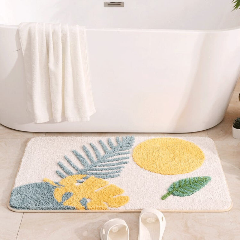 Textured Non-Slip Bathroom Mat with Leaf Design