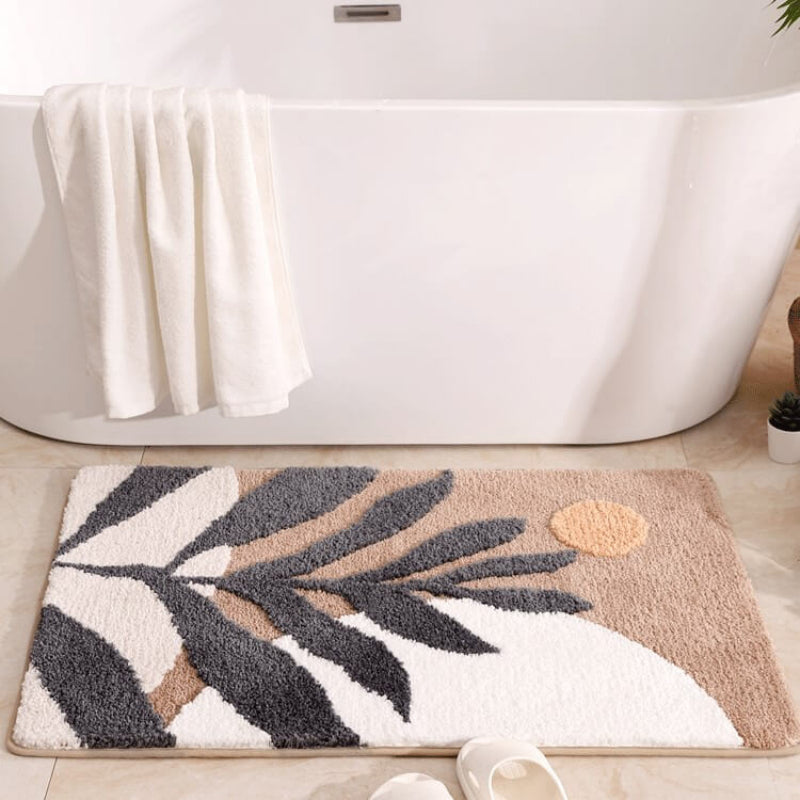 Textured Non-Slip Bathroom Mat with Leaf Design