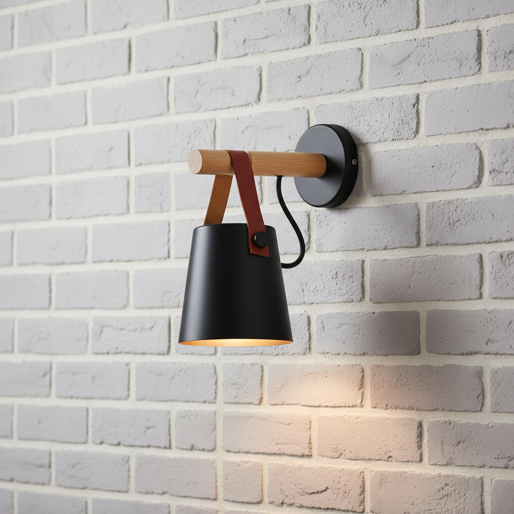 Elegant Indoor Wall Lamp with Wooden Base and Plug-In Design