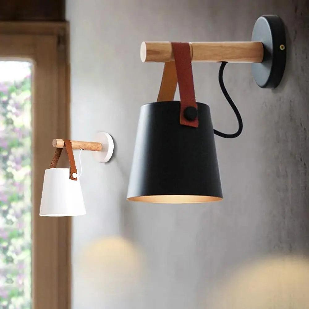 Elegant Indoor Wall Lamp with Wooden Base and Plug-In Design