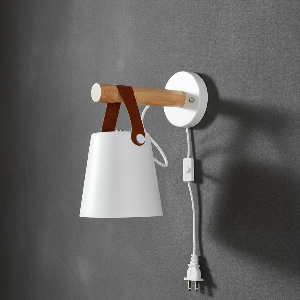 Elegant Indoor Wall Lamp with Wooden Base and Plug-In Design