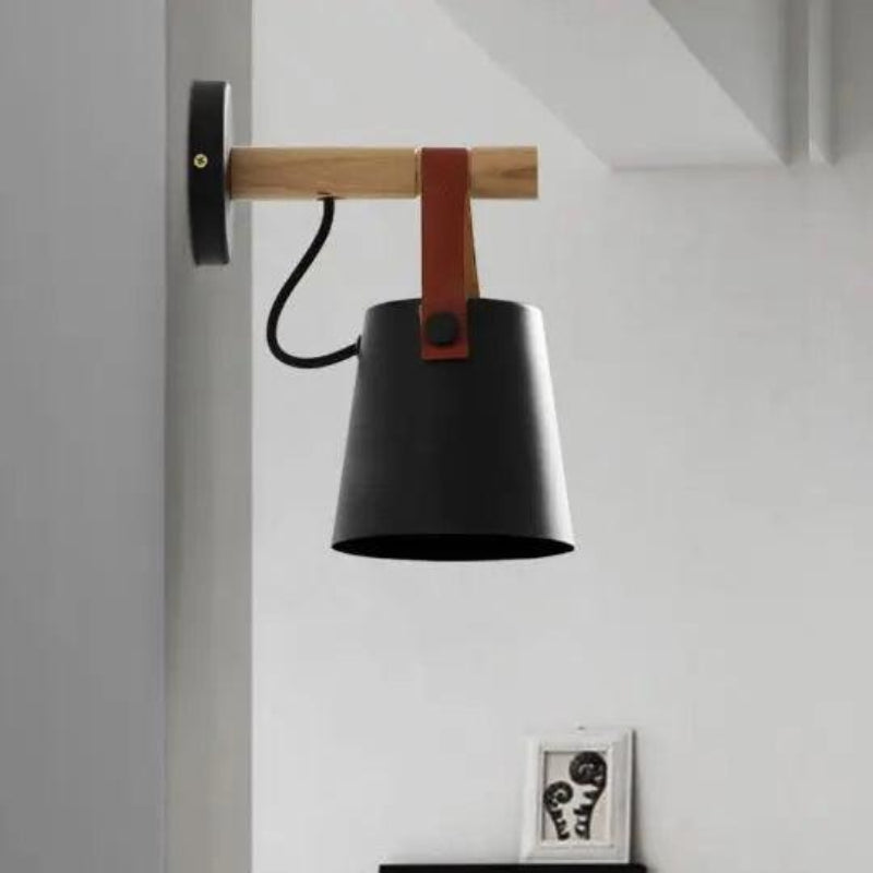 Elegant Indoor Wall Lamp with Wooden Base and Plug-In Design