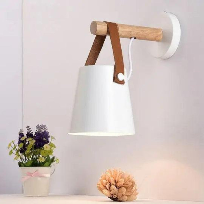 Elegant Indoor Wall Lamp with Wooden Base and Plug-In Design