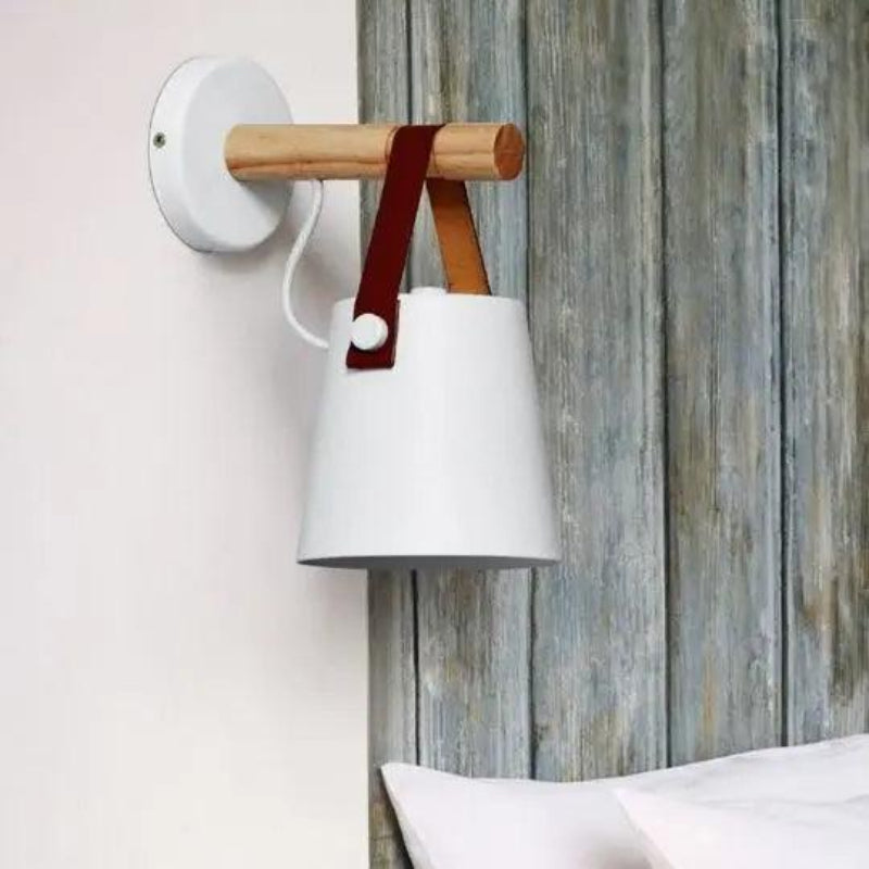 Elegant Indoor Wall Lamp with Wooden Base and Plug-In Design