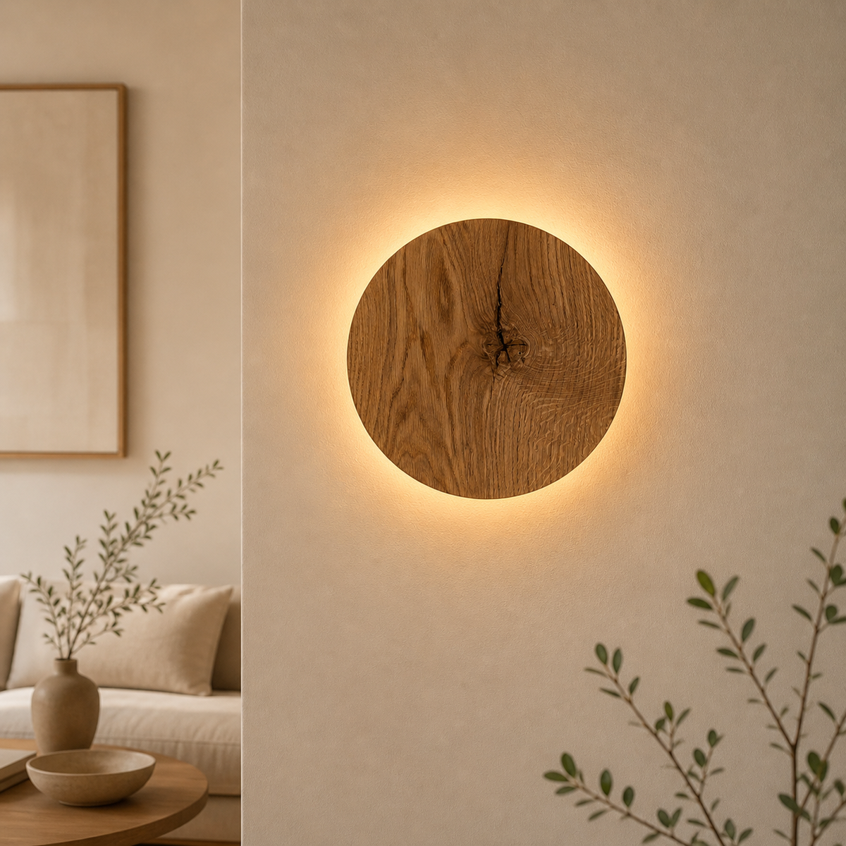 Elegant Oak Round Wall Fixture for Soft Ambient Lighting