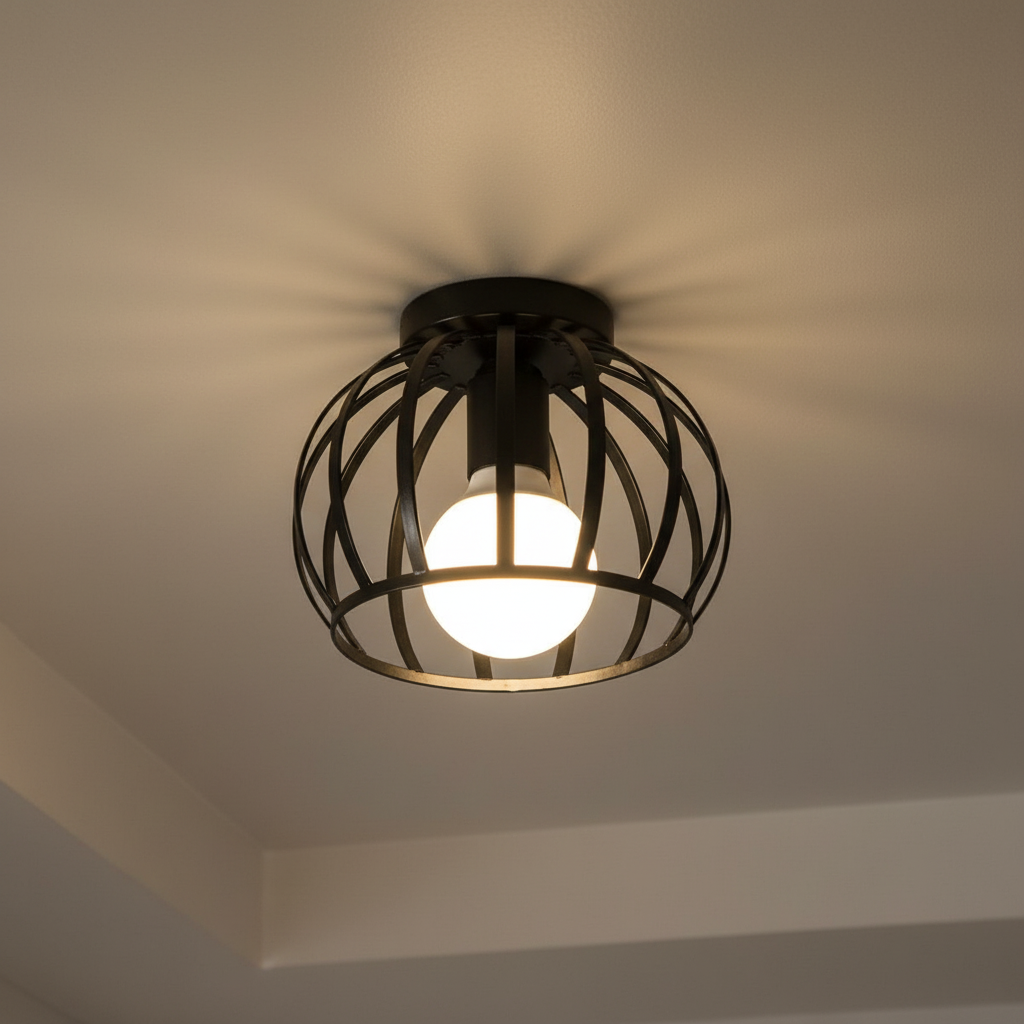 Round Iron Pendant Light with Open Basket Design