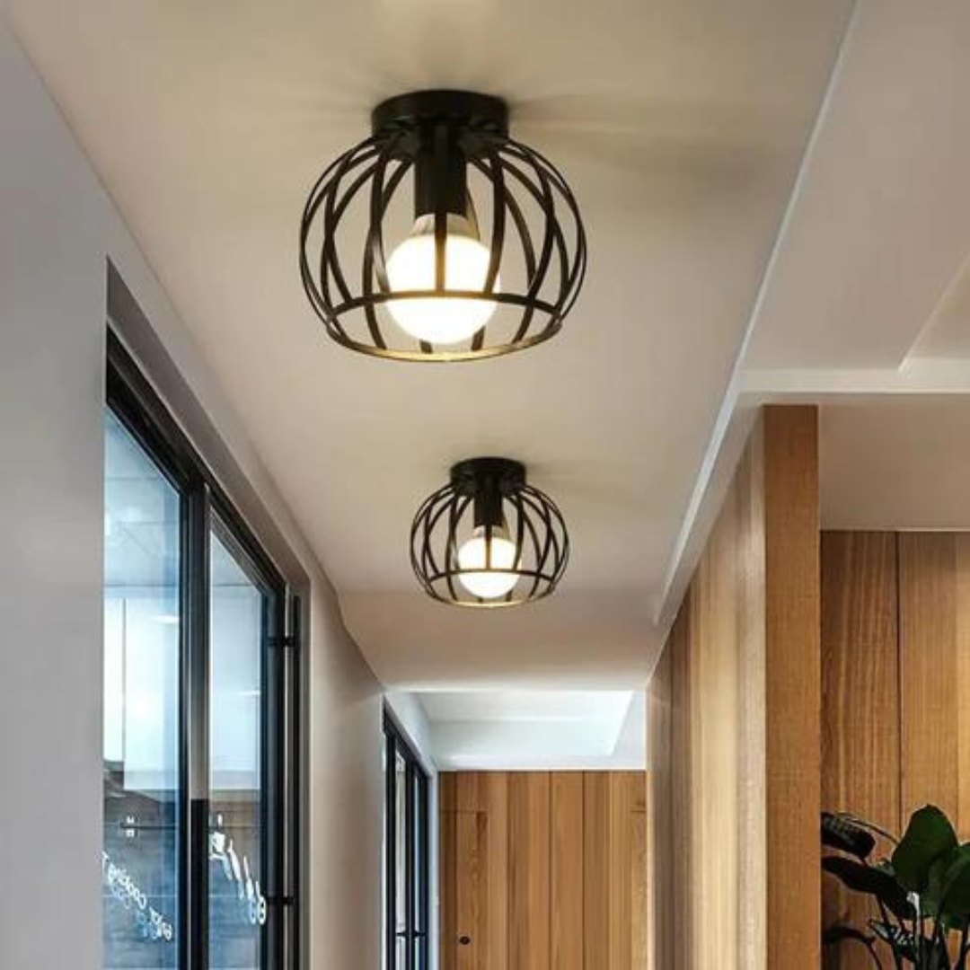 Round Iron Pendant Light with Open Basket Design