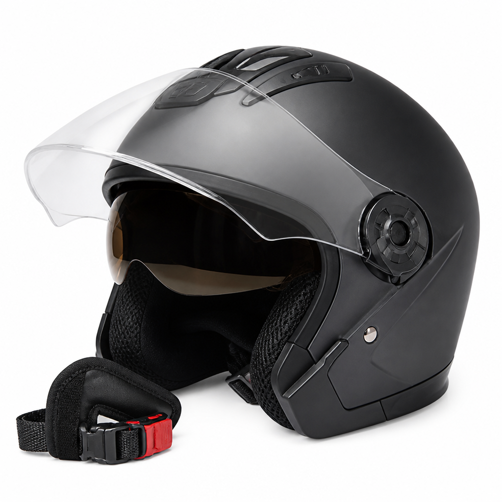 Lightweight Open-Face Helmet with Dual Visors for Safe Riding