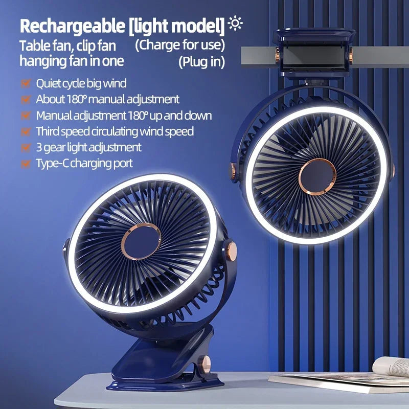 Portable Clip-On Rechargeable Fan with Adjustable Speeds
