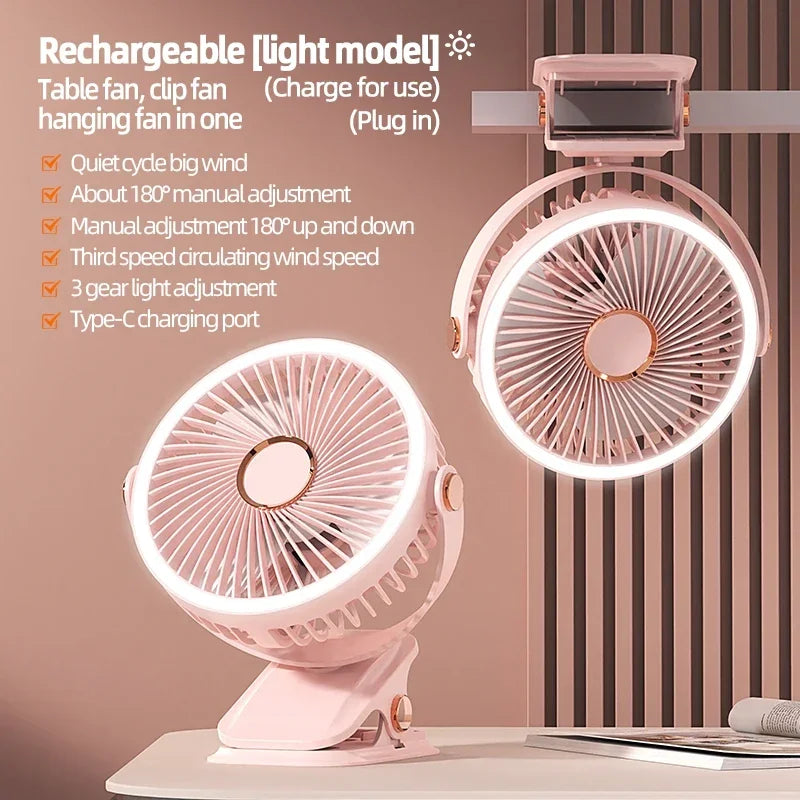 Portable Clip-On Rechargeable Fan with Adjustable Speeds