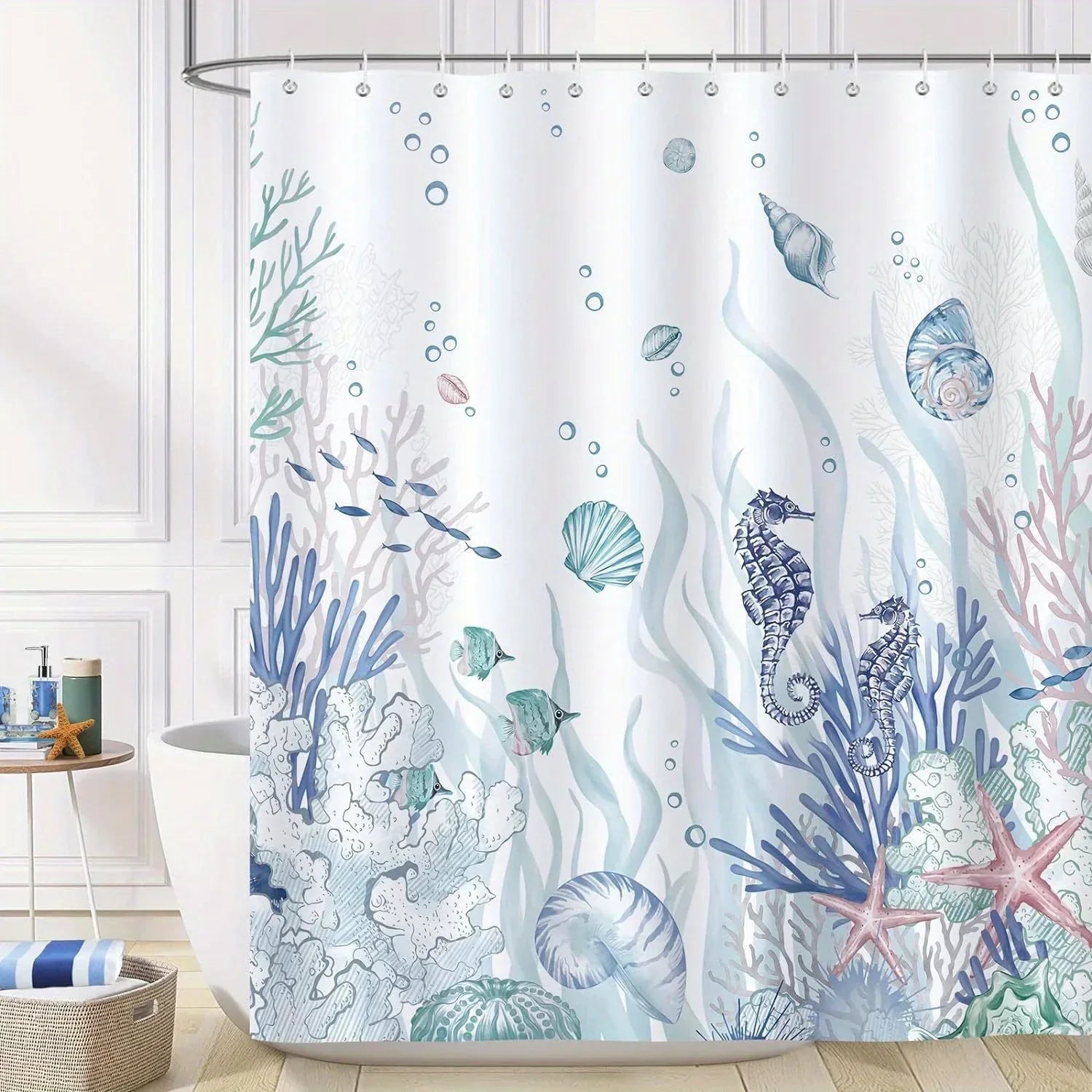 Polyester Shower Curtain with Ocean Design - Coastal Waves