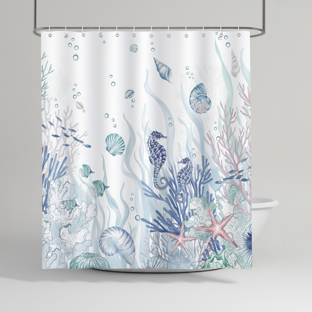 Polyester Shower Curtain with Ocean Design - Coastal Waves