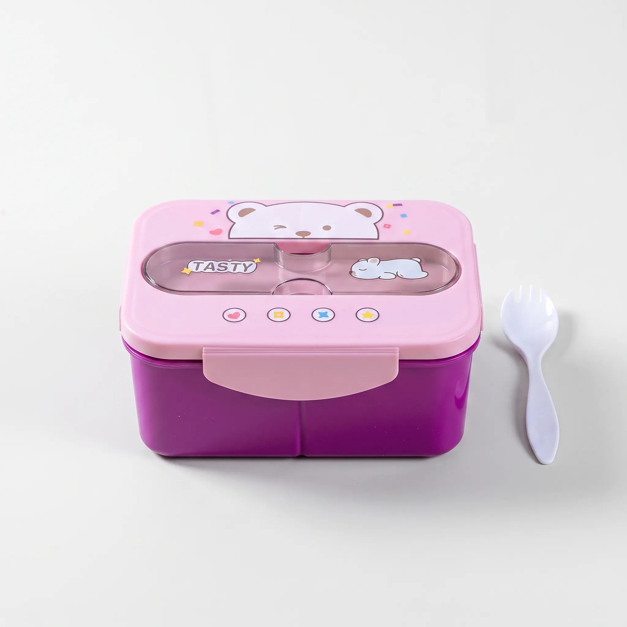 Multi-Compartment Bento Box with Playful Cartoon Bear Design