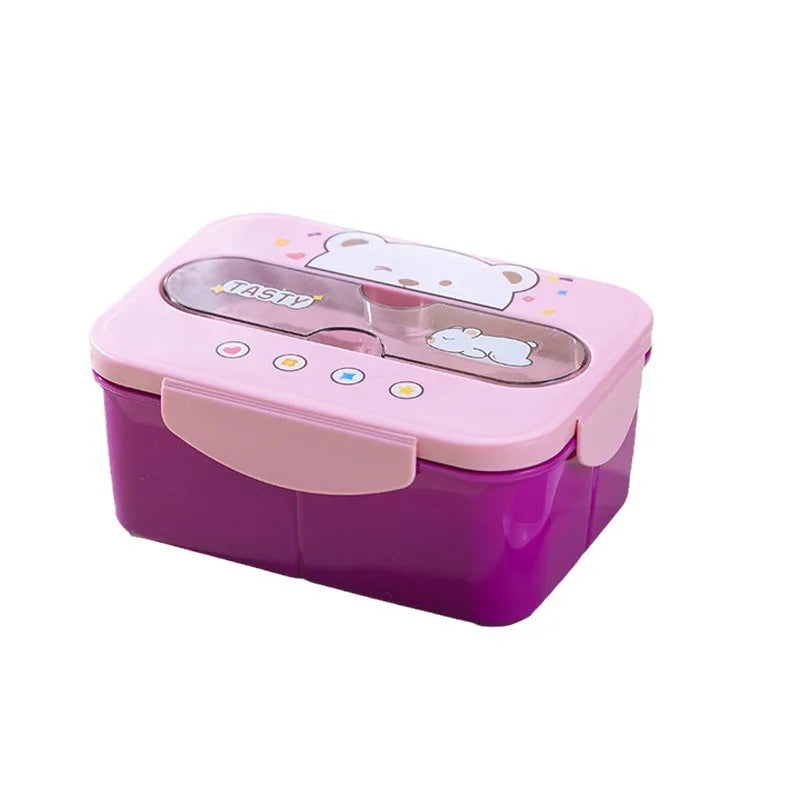 Multi-Compartment Bento Box with Playful Cartoon Bear Design