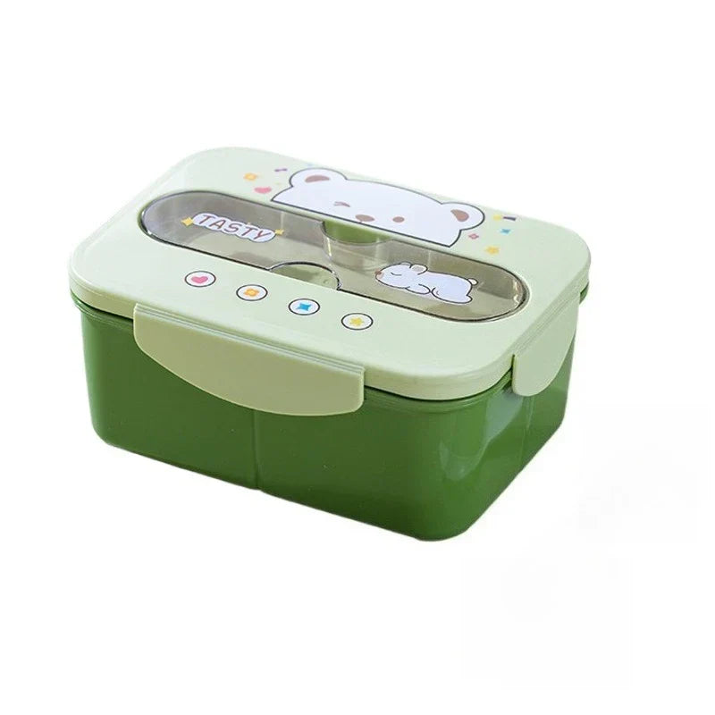 Multi-Compartment Bento Box with Playful Cartoon Bear Design