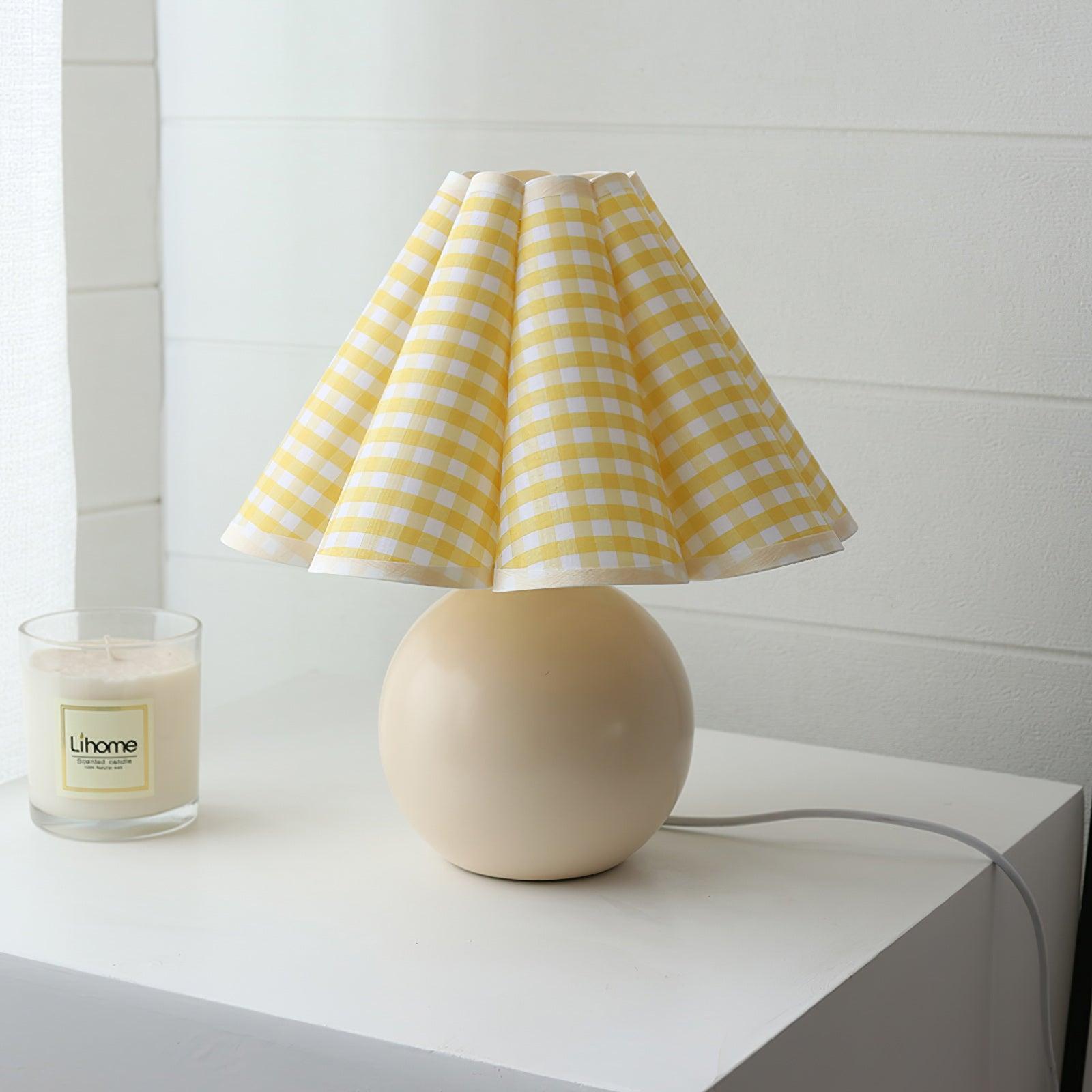 Elegant Cream Pleated Table Lamp with Beige Base