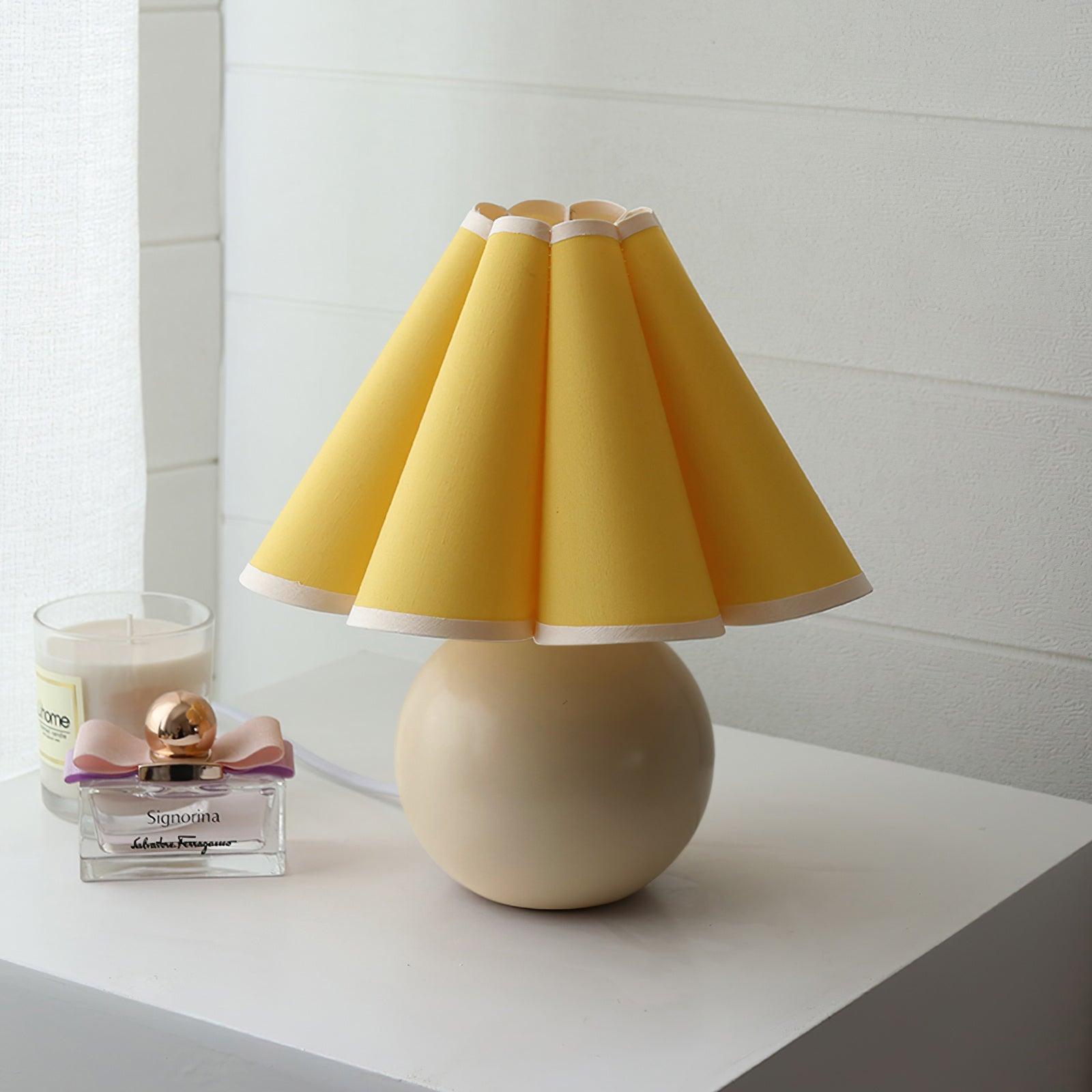Elegant Cream Pleated Table Lamp with Beige Base
