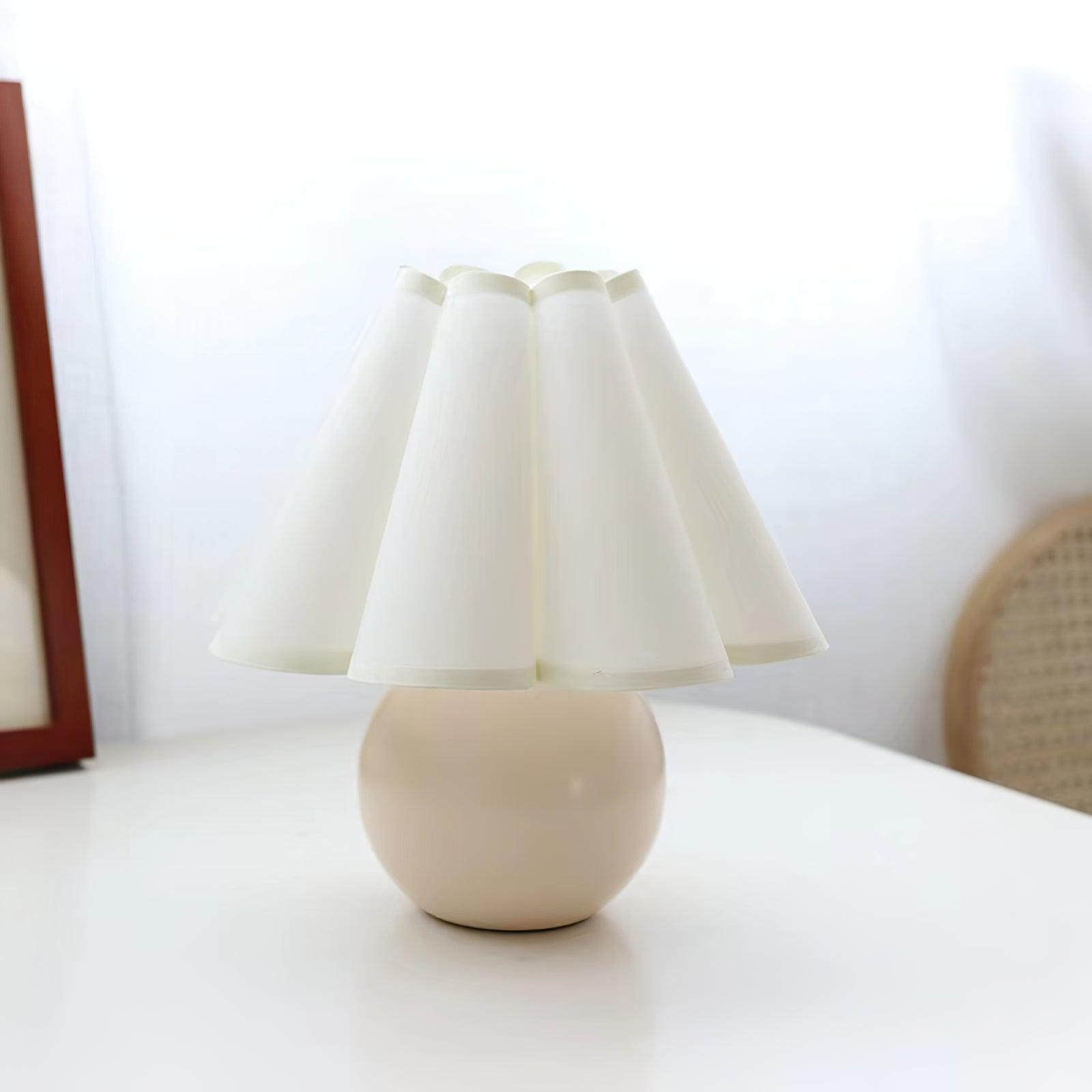 Elegant Cream Pleated Table Lamp with Beige Base