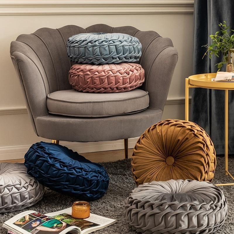 Chic Velvet Round Cushion with Elegant Frill Design