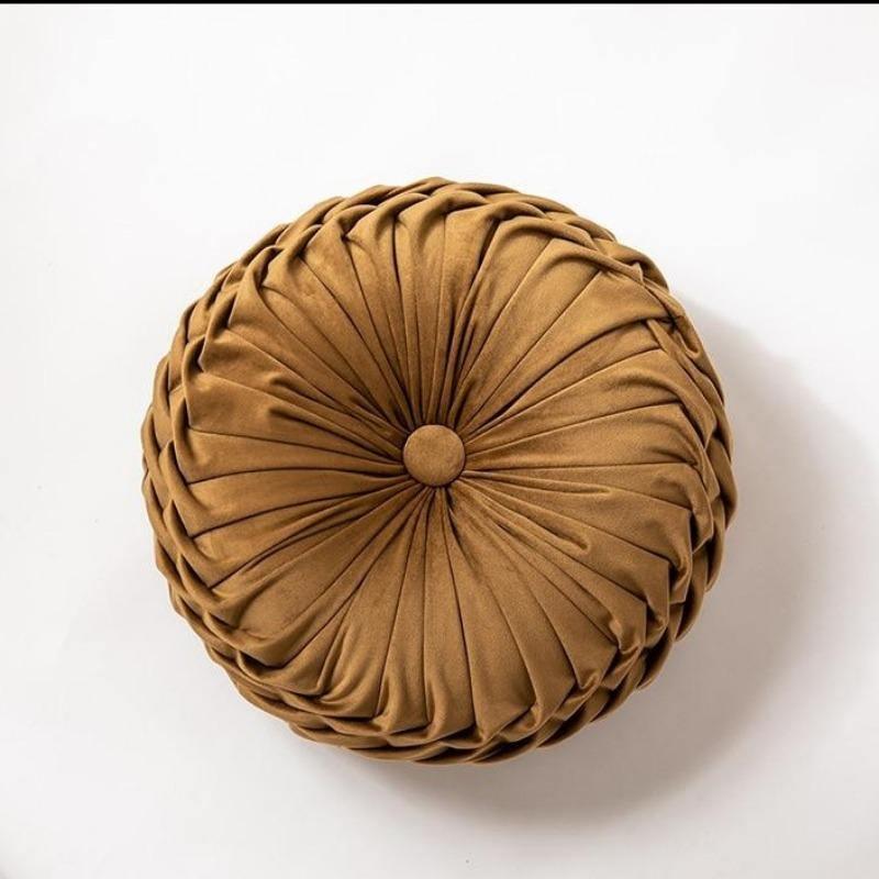 Chic Velvet Round Cushion with Elegant Frill Design