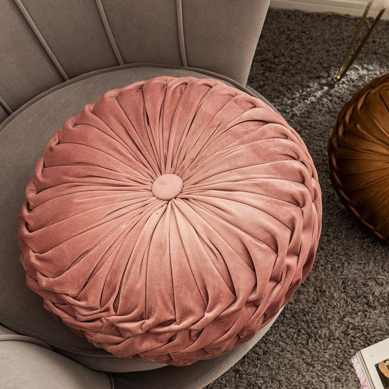 Chic Velvet Round Cushion with Elegant Frill Design