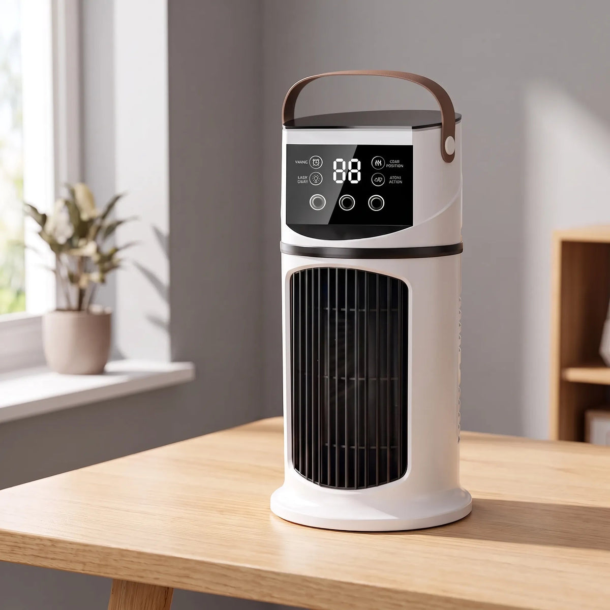 Compact Cooling Fan with Misting Feature for Workspaces