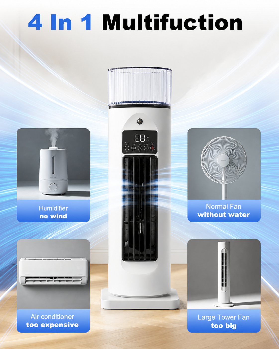 Compact 4-in-1 Air Cooler for Personalized Comfort