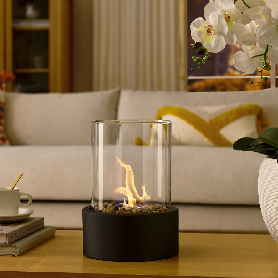 Elegant Tabletop Bioethanol Heater with Glass Enclosure