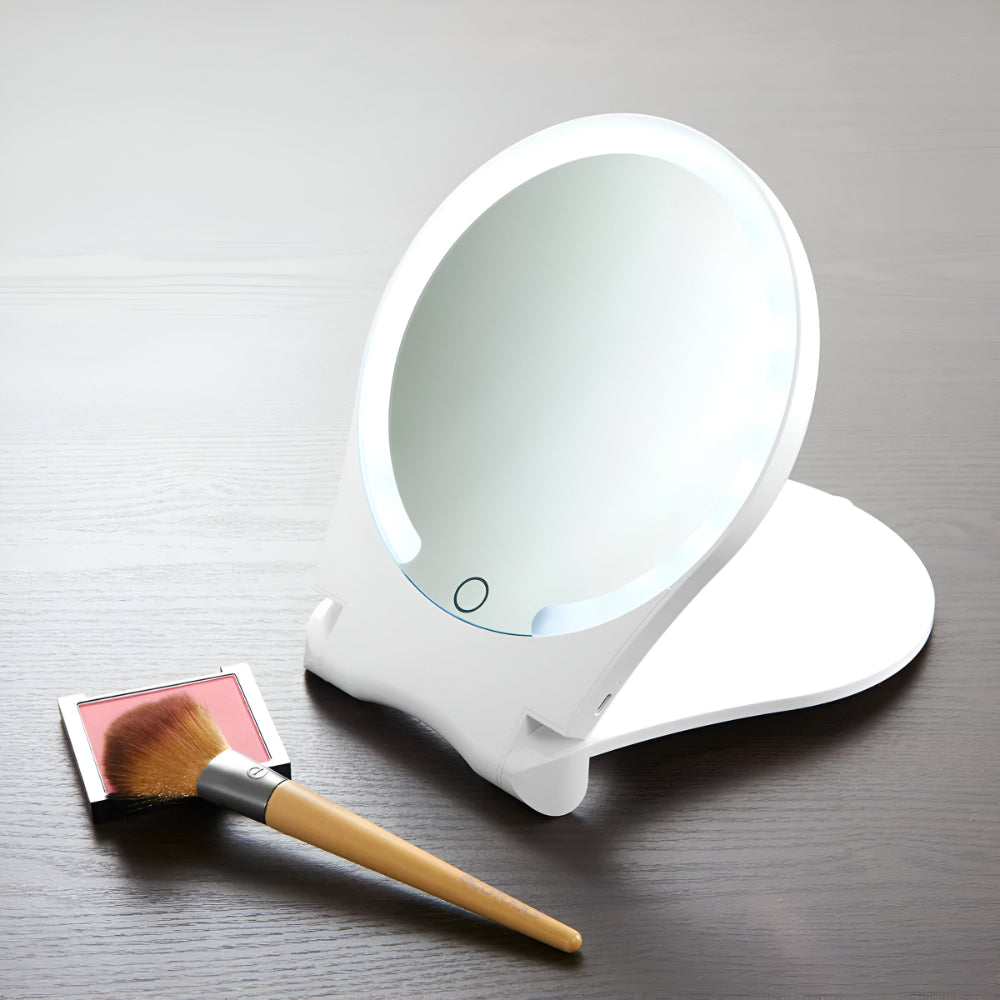 Travel-Ready LED Vanity Mirror with 10X Zoom