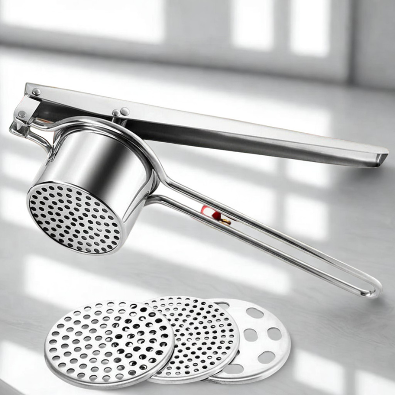 Premium Stainless Steel Potato Press with 3 Versatile Discs