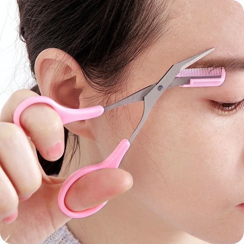 Expert Brow Shaping Scissors with Built-in Comb - Stainless Steel Tool