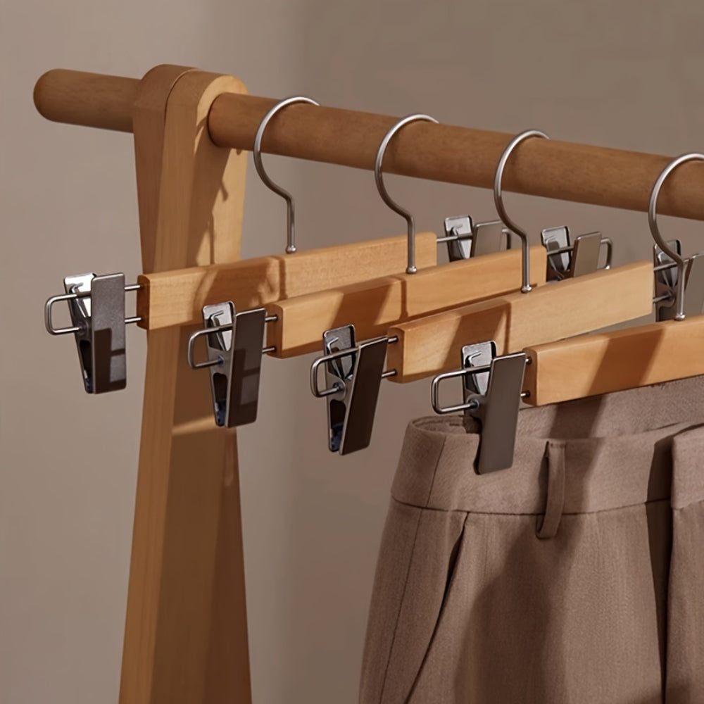 Elegant Wooden Hangers with Adjustable Clips – 360° Hook for Optimal Organization