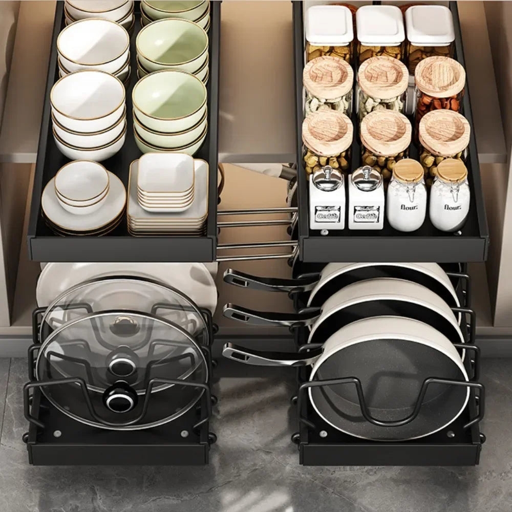 Versatile Slide-Out Kitchen Organizer with Adjustable Dividers