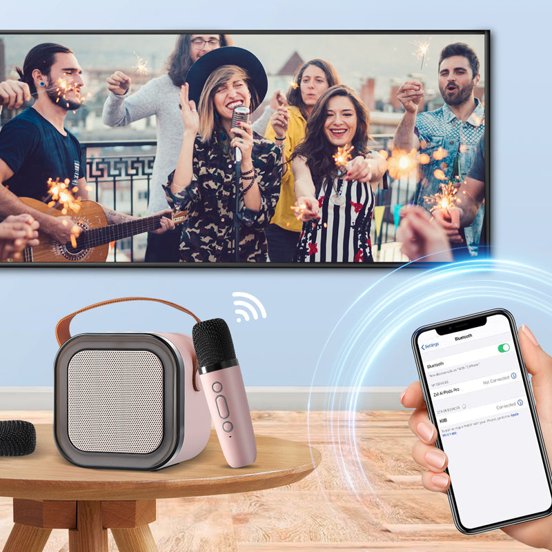 Compact Karaoke System with Dual Wireless Microphones
