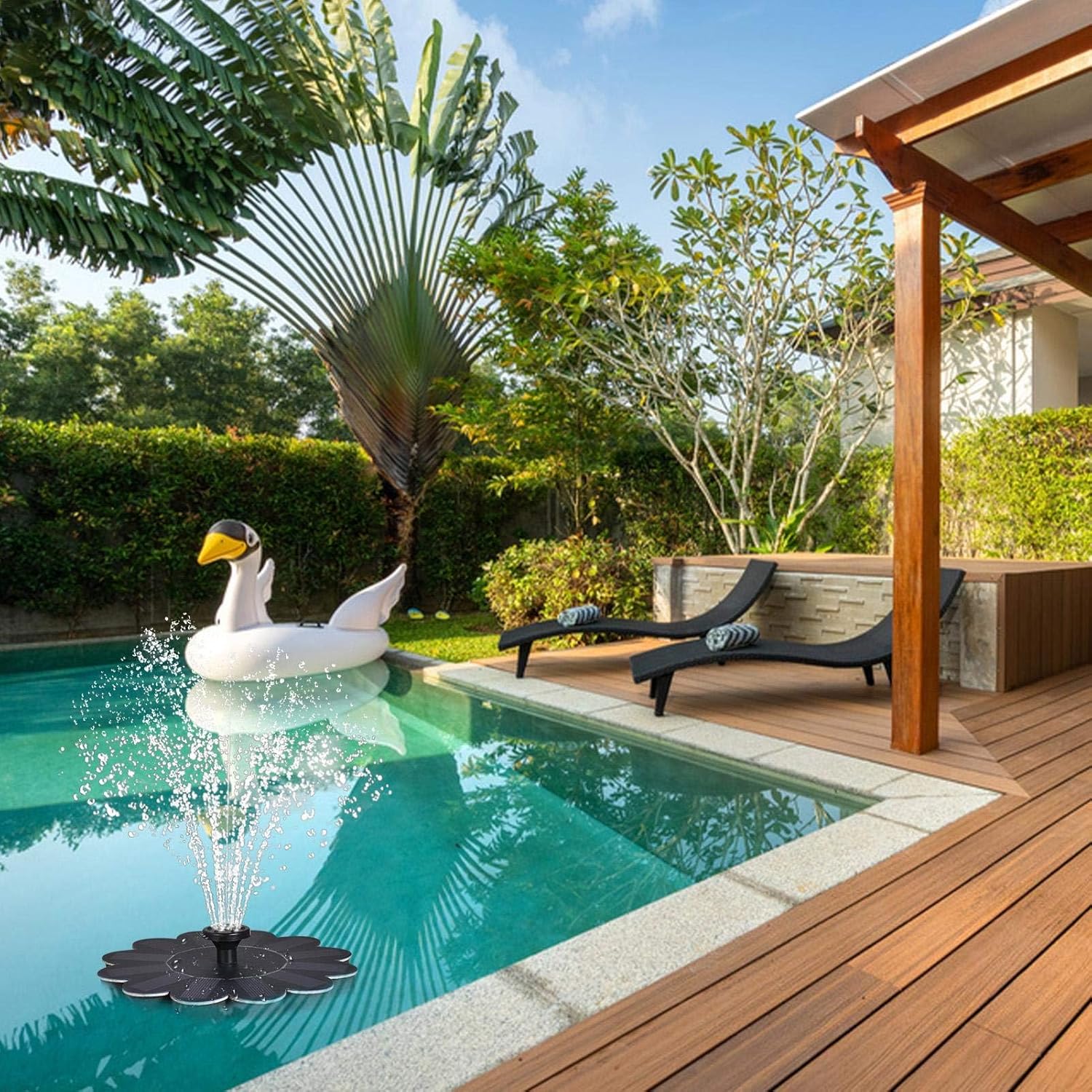 Solar-Powered Floral Water Feature for Pools and Ponds