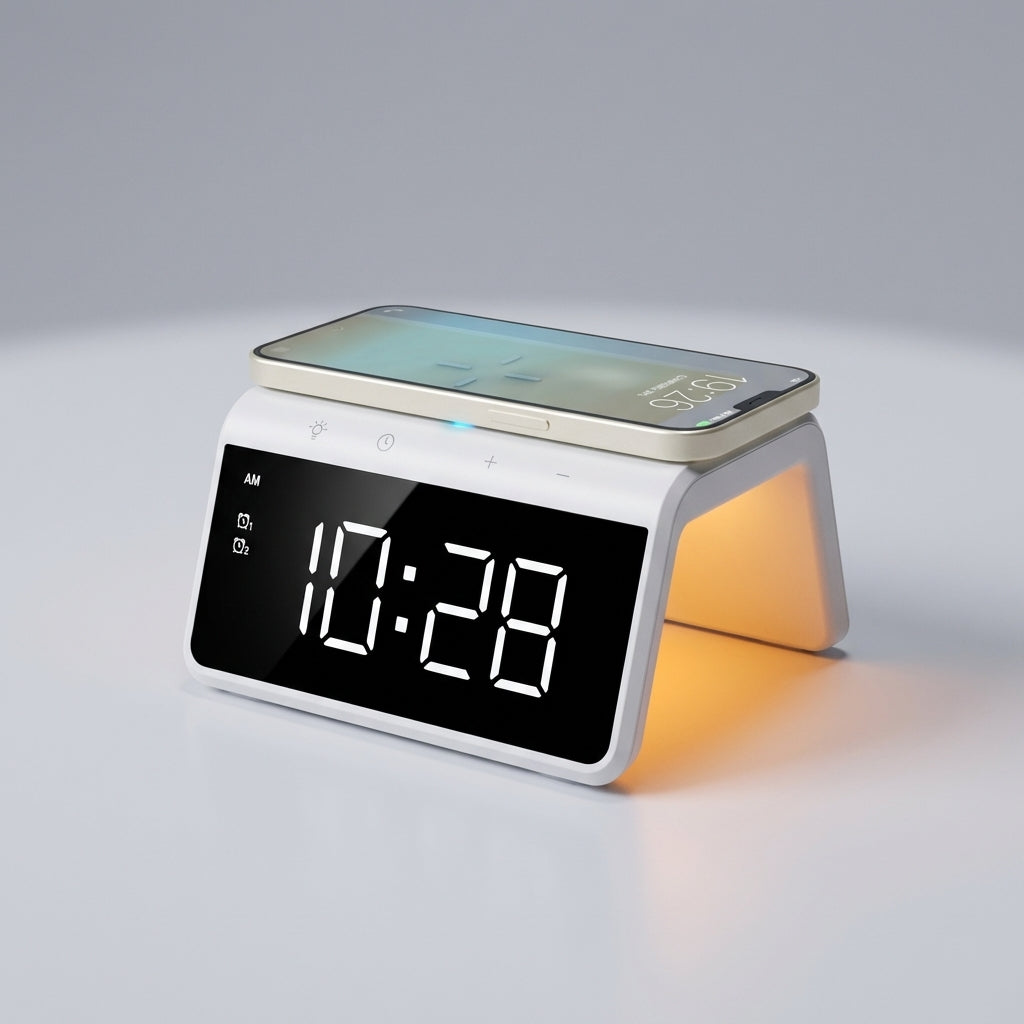 Smart Wireless Charging Alarm Clock with Dual Alarms & Ambient Light