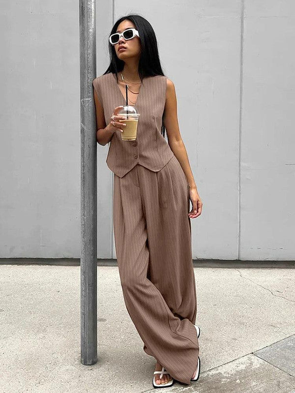 Chic Striped Ensemble with Matching Vest