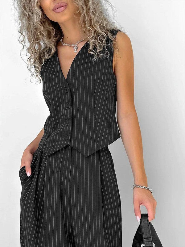 Chic Striped Ensemble with Matching Vest