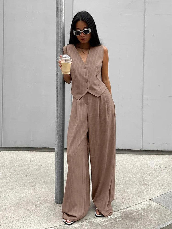 Chic Striped Ensemble with Matching Vest