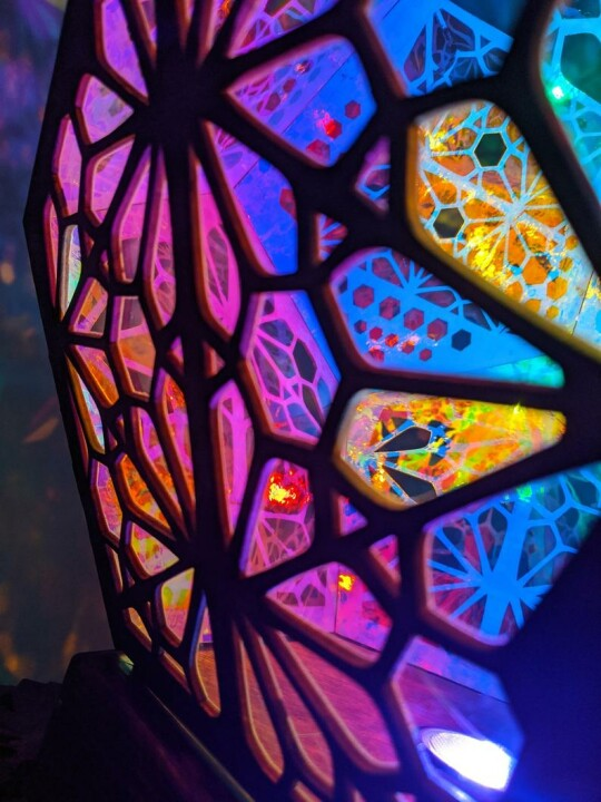 LED Table Lamp with Glass and Leaded Design