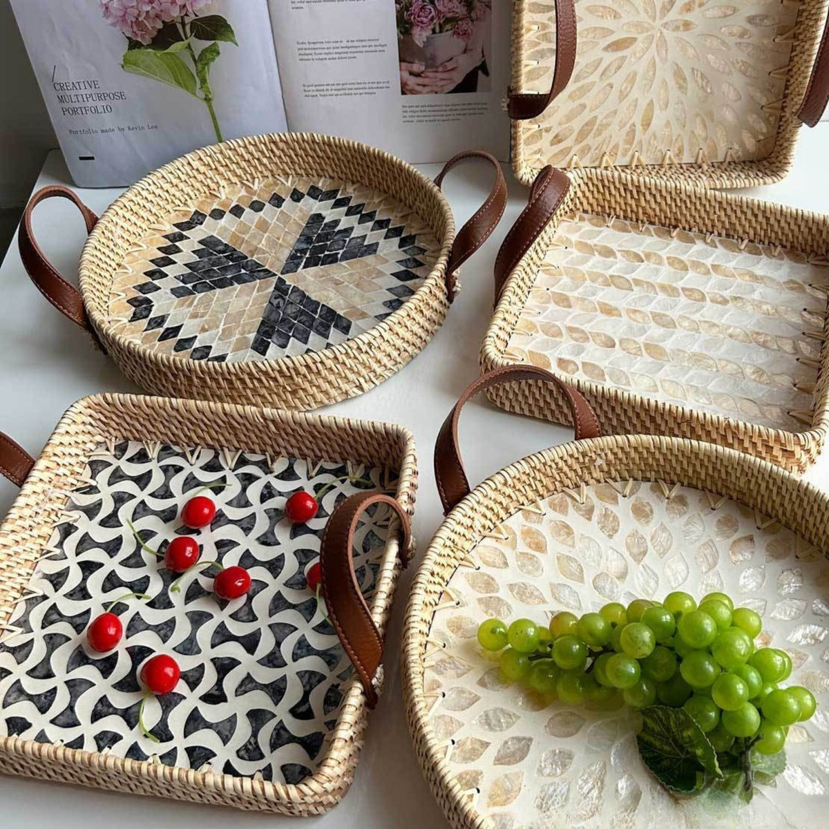Handwoven Natural Rattan Storage Tray for Home