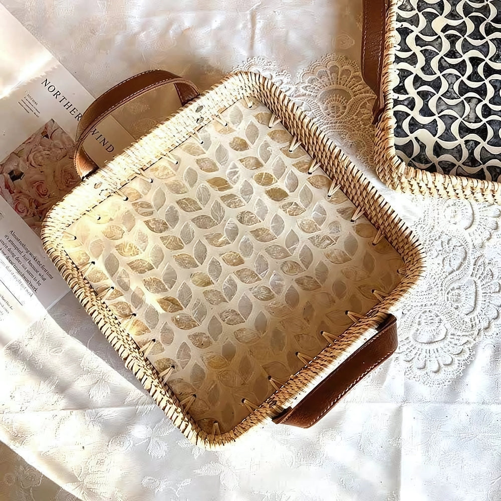Handwoven Natural Rattan Storage Tray for Home
