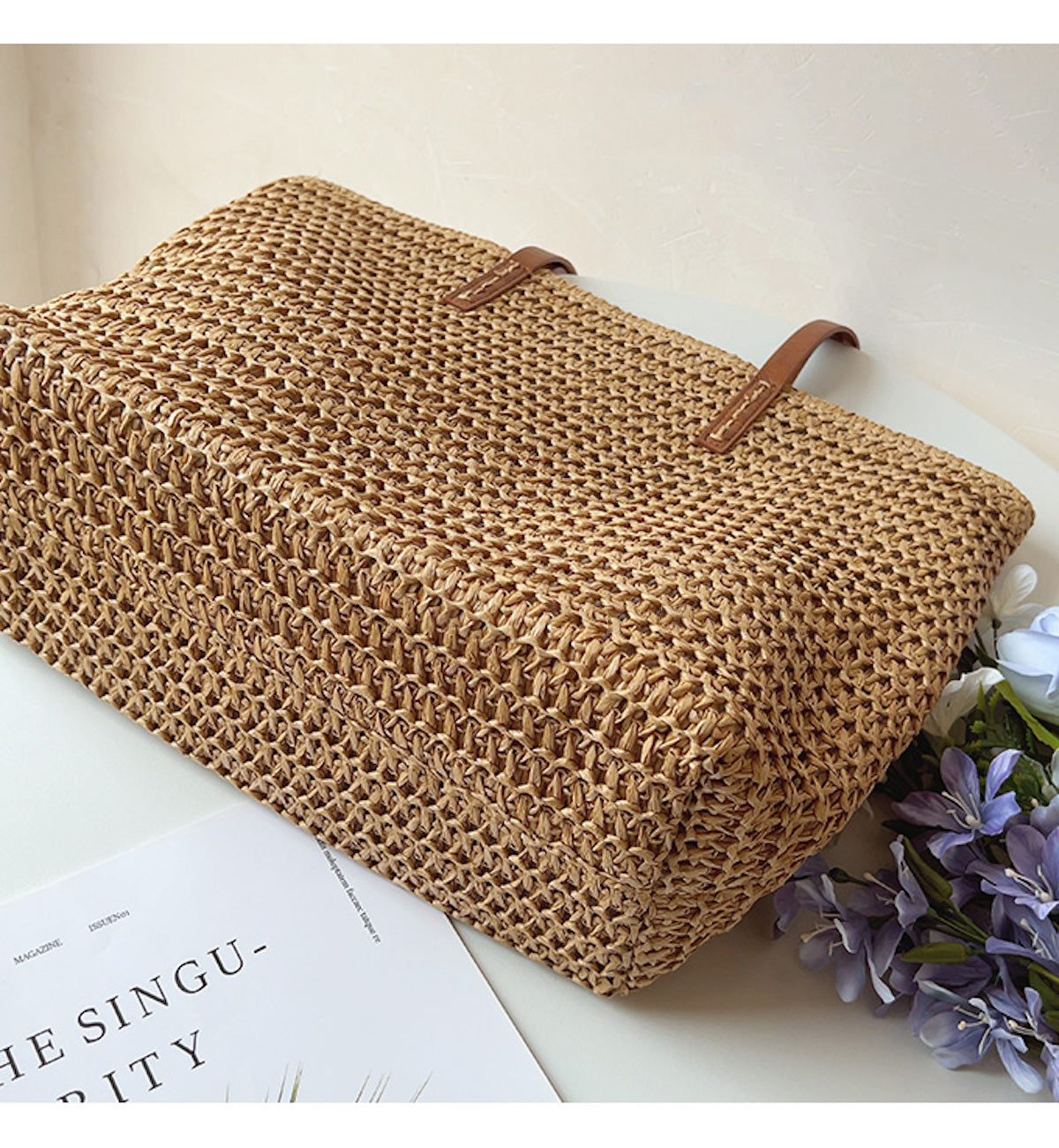 Chic Woven Beach Tote with Durable Leather Handles