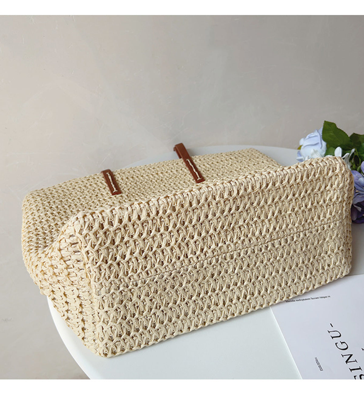 Chic Woven Beach Tote with Durable Leather Handles